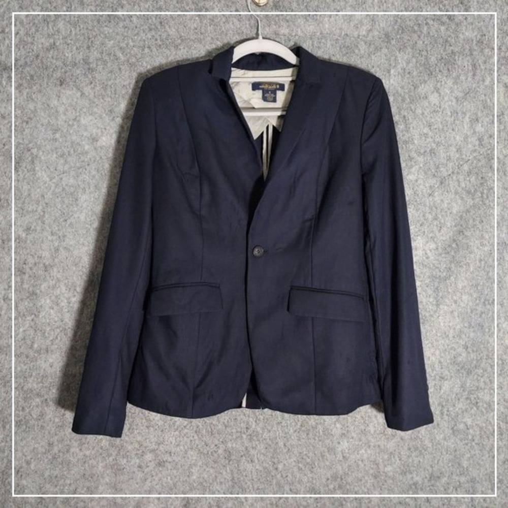 Brook Brothers Women Blazer 0 Wool Button Stretch Pockets Navy Office Business